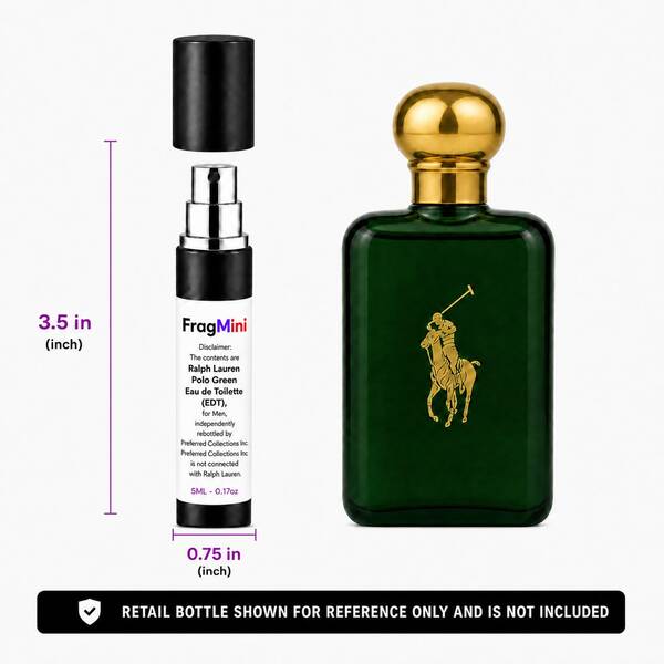 Ralph Lauren Polo Green, presented as an independently repacked FragMini 5 mL / 0.17 oz eau de toilette travel spray. Original retail bottle and packaging are not included.