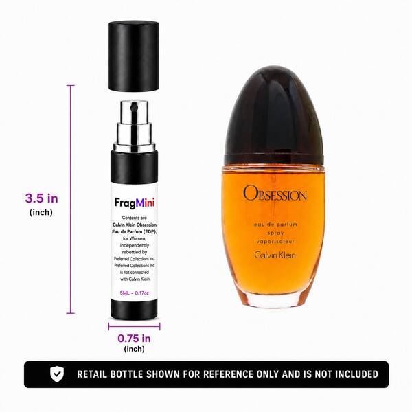 Calvin Klein Obsession for Women, presented as an independently repacked FragMini 5 mL / 0.17 oz eau de parfum travel spray. Original retail bottle and packaging are not included.