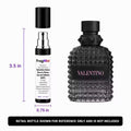 Valentino Uomo Born in Roma, presented as an independently repacked FragMini 5 mL / 0.17 oz eau de toilette travel spray. Original retail bottle and packaging are not included.