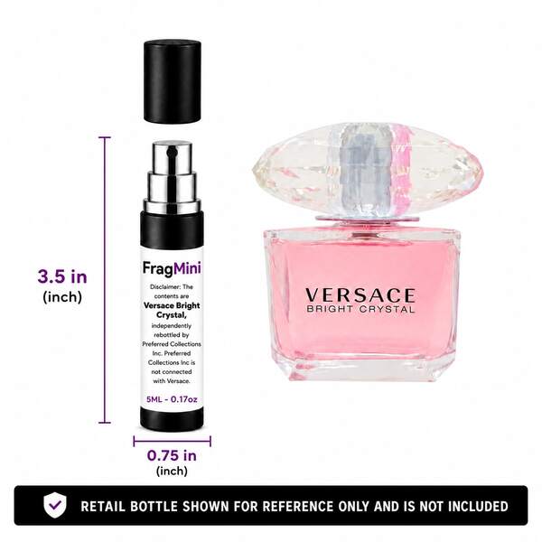 Versace Bright Crystal, presented as an independently repacked FragMini 5 mL / 0.17 oz eau de toilette travel spray. Original retail bottle and packaging are not included.