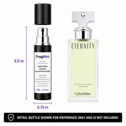Calvin Klein Eternity, presented as an independently repacked FragMini 5 mL / 0.17 oz eau de parfum travel spray. Original retail bottle and packaging are not included.
