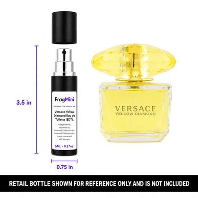 Versace Yellow Diamond, presented as an independently repacked FragMini 5 mL / 0.17 oz eau de toilette travel spray. Original retail bottle and packaging are not included.