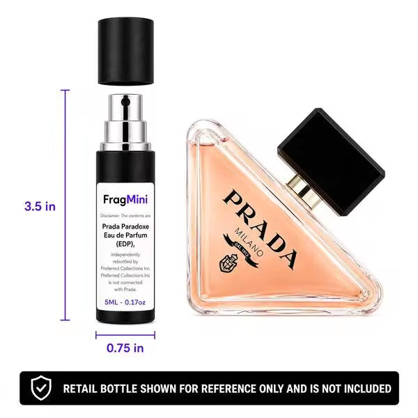 Prada Paradoxe, presented as an independently repacked FragMini 5 mL / 0.17 oz eau de parfum travel spray. Original retail bottle and packaging are not included.