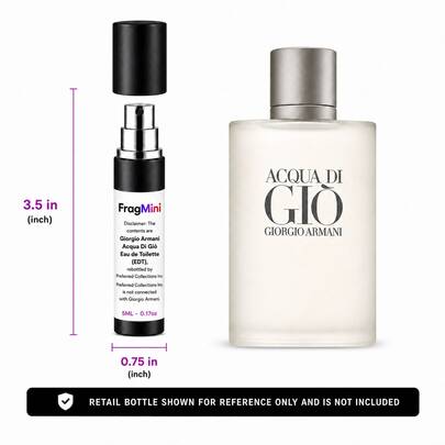 Giorgio Armani Acqua di Giò, presented as an independently repacked FragMini 5 mL / 0.17 oz eau de toilette travel spray. Original retail bottle and packaging are not included.